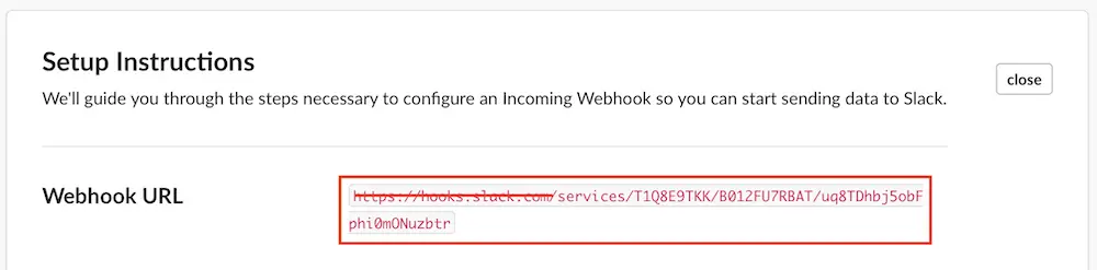 Slack webhook URL