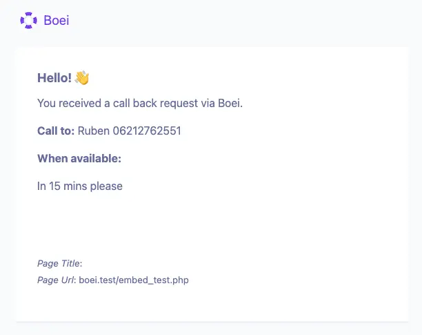 Call Me Back Email