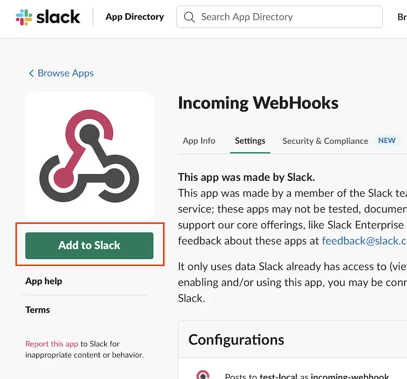 Adding Slack webhook