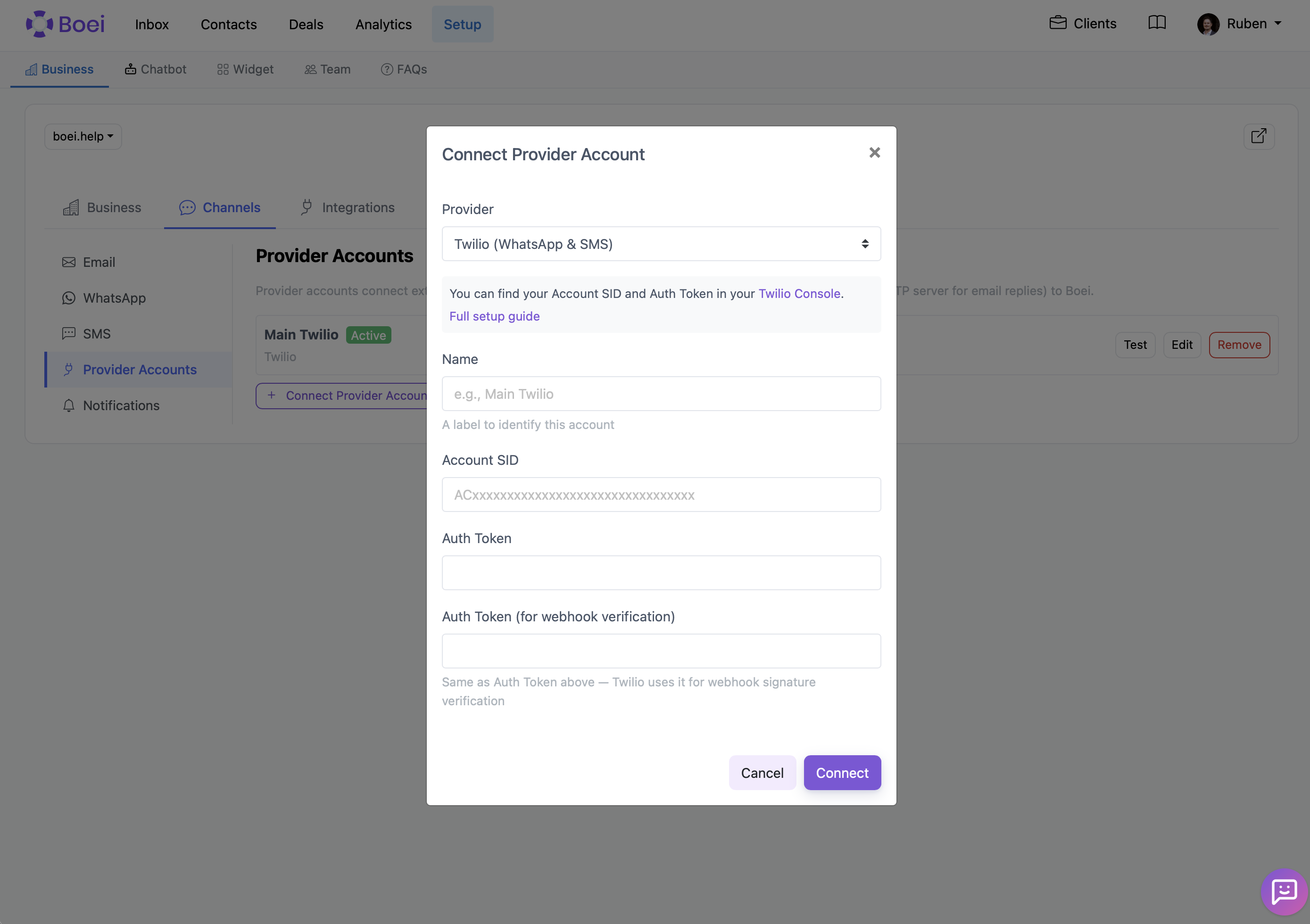 Boei connect provider account