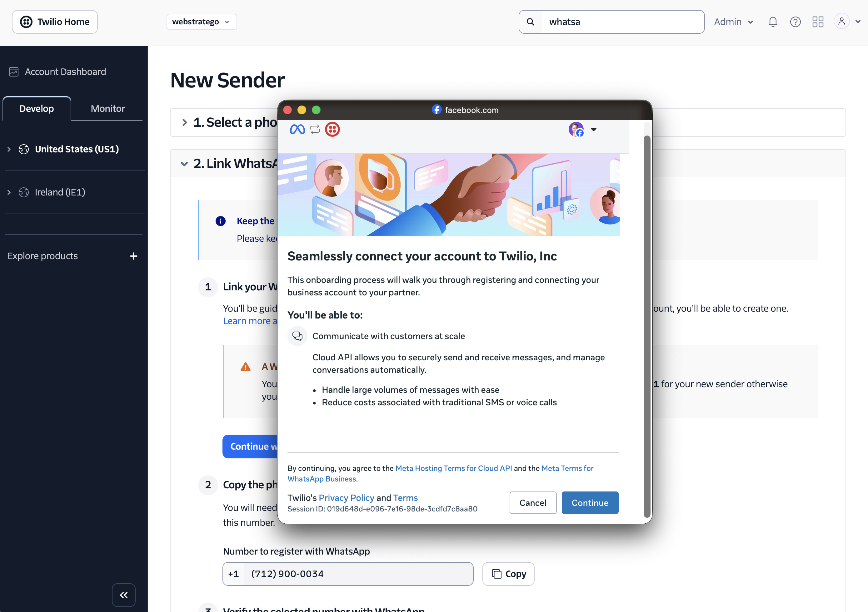 Facebook connect dialog
