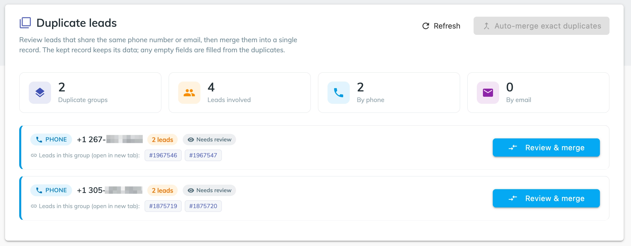 Voizee Lead Duplicate Finder