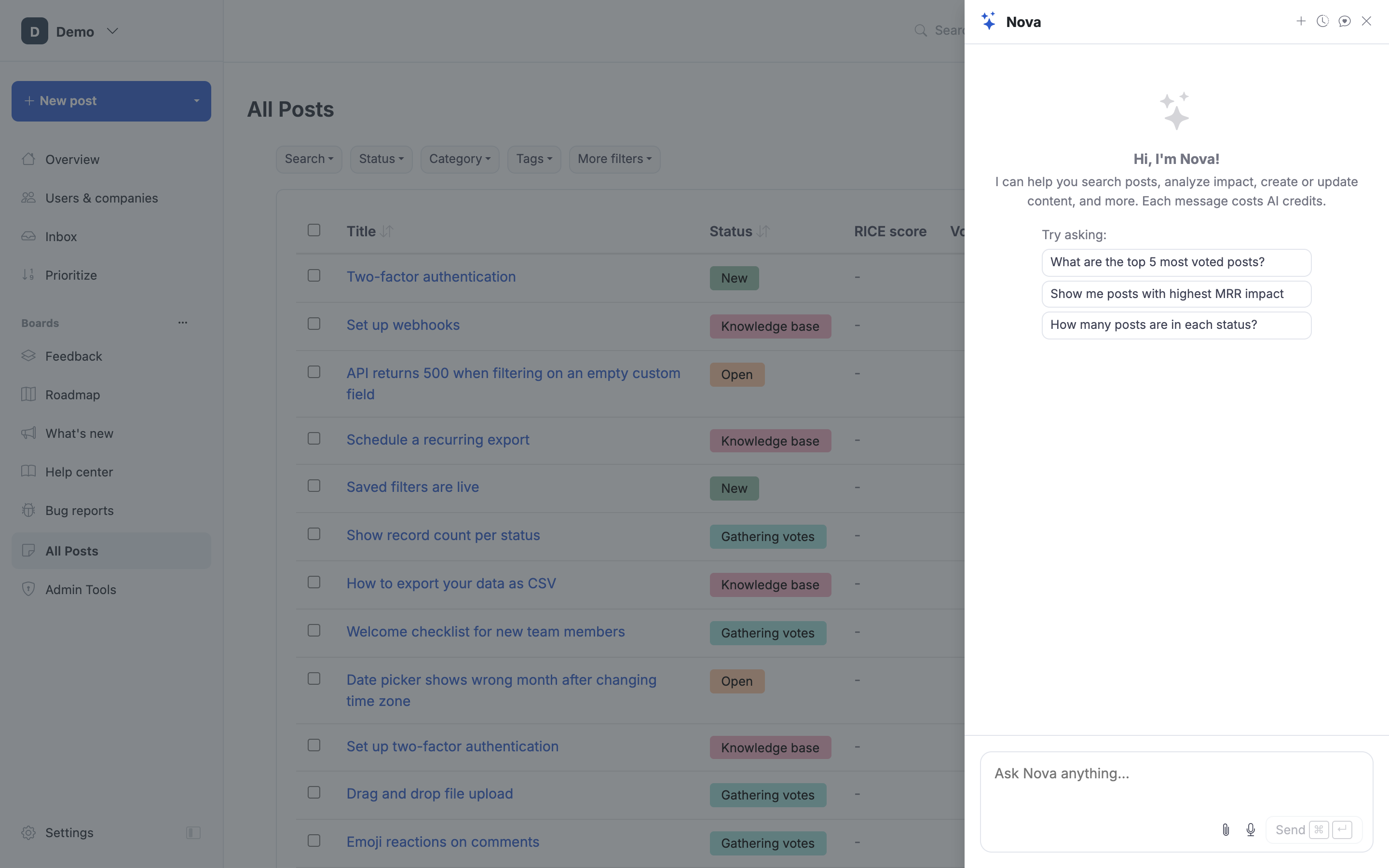 Nova, the assistant that answers questions about your own feedback.