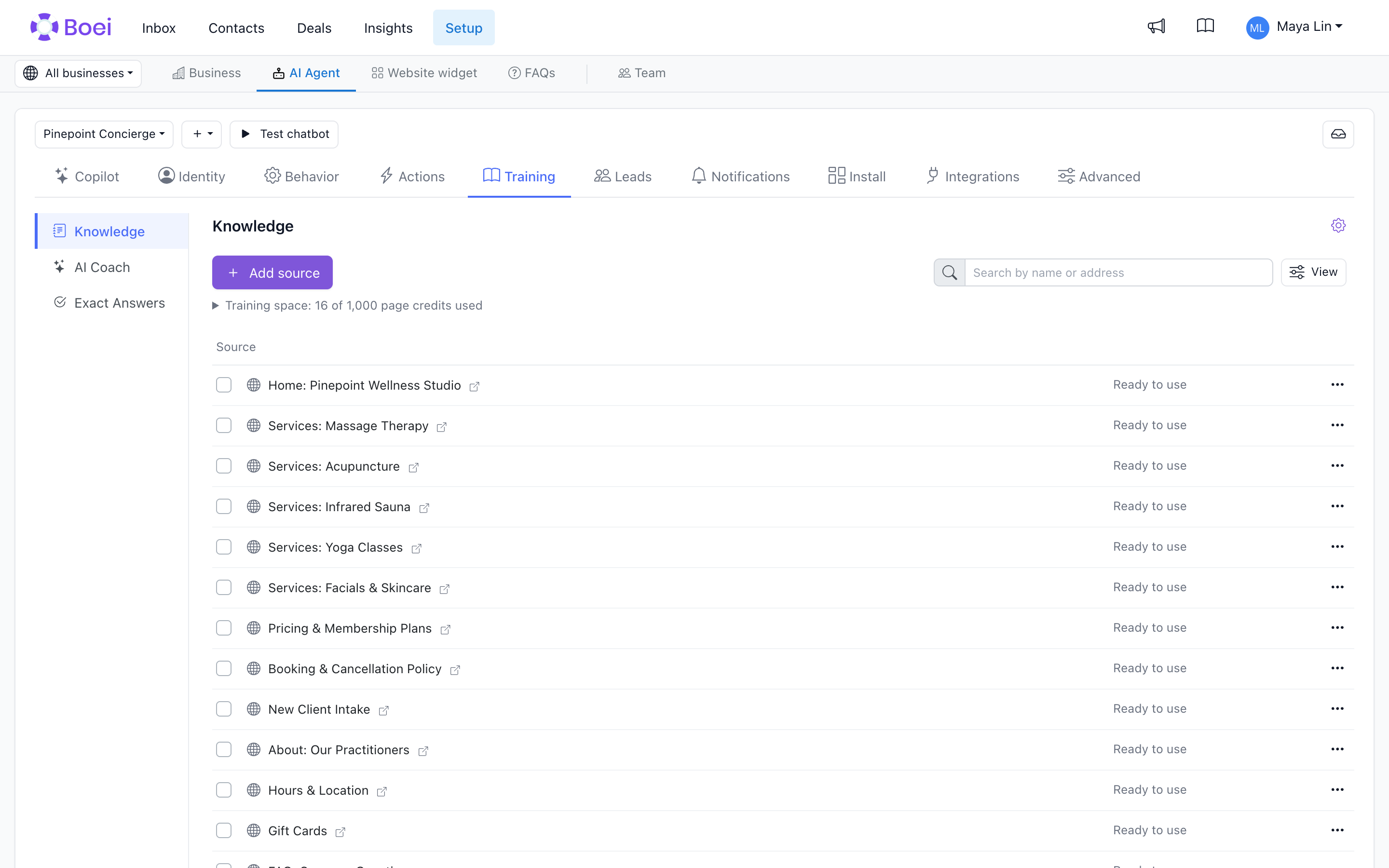 The pages and files your chatbot has learned from