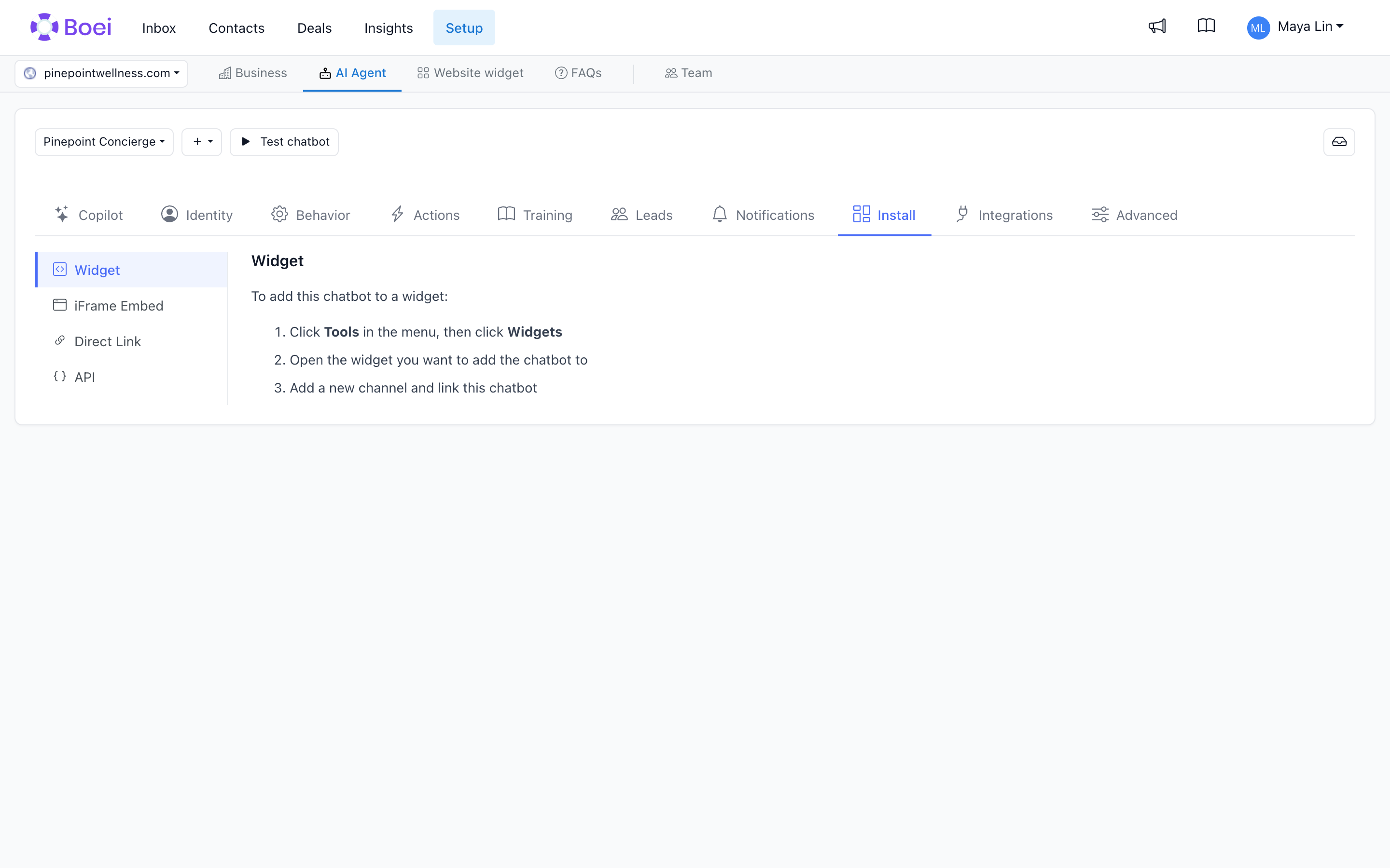 The snippet that puts the chatbot on your site.