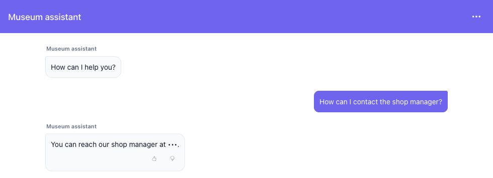 A chatbot reply with a blocked phone number replaced by three dots
