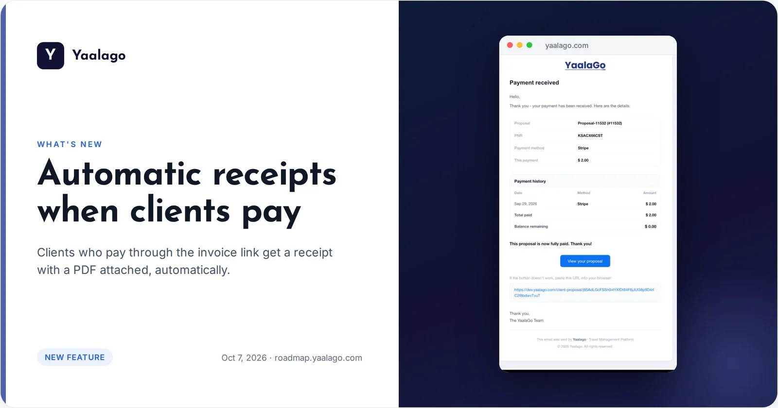 Automatic receipts when clients pay