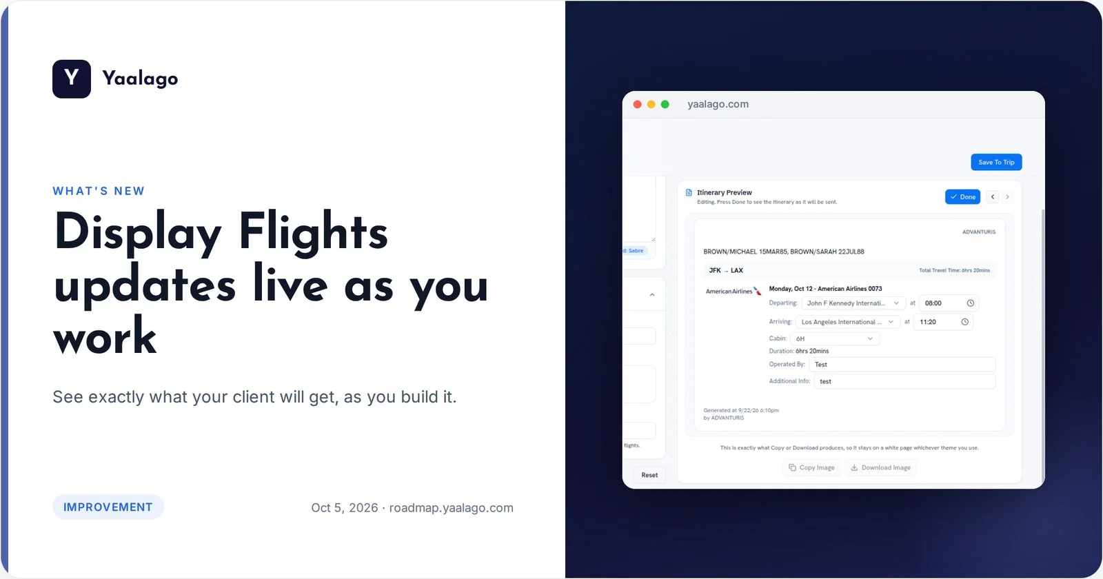 Display Flights updates live as you work
