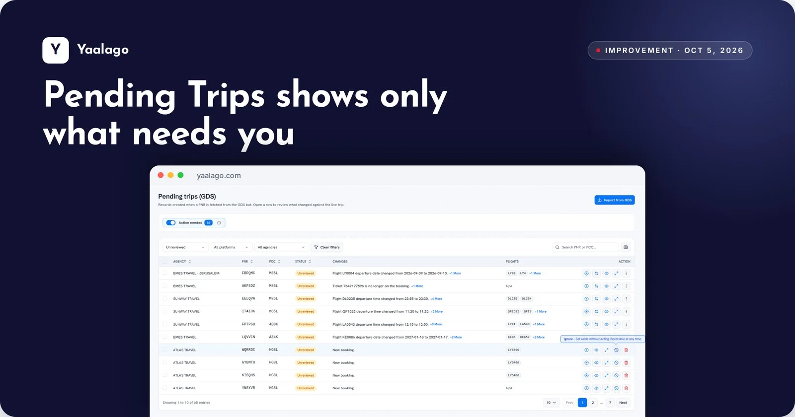 Pending Trips shows only what needs you