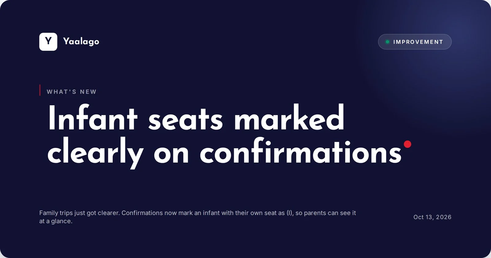 Infant seats marked clearly on confirmations
