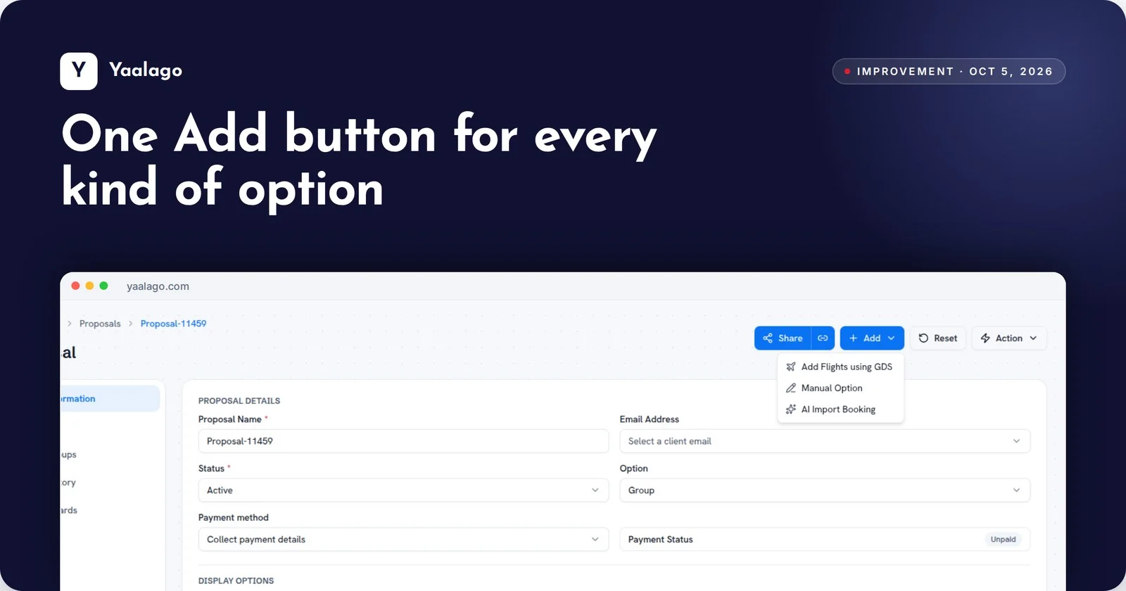 One Add button for every kind of option