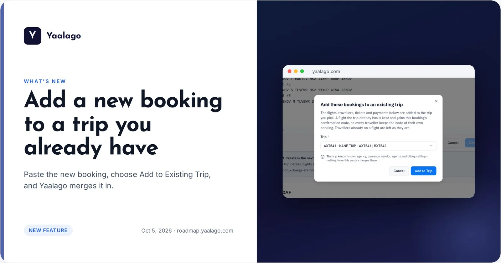 Add a new booking to a trip you already have